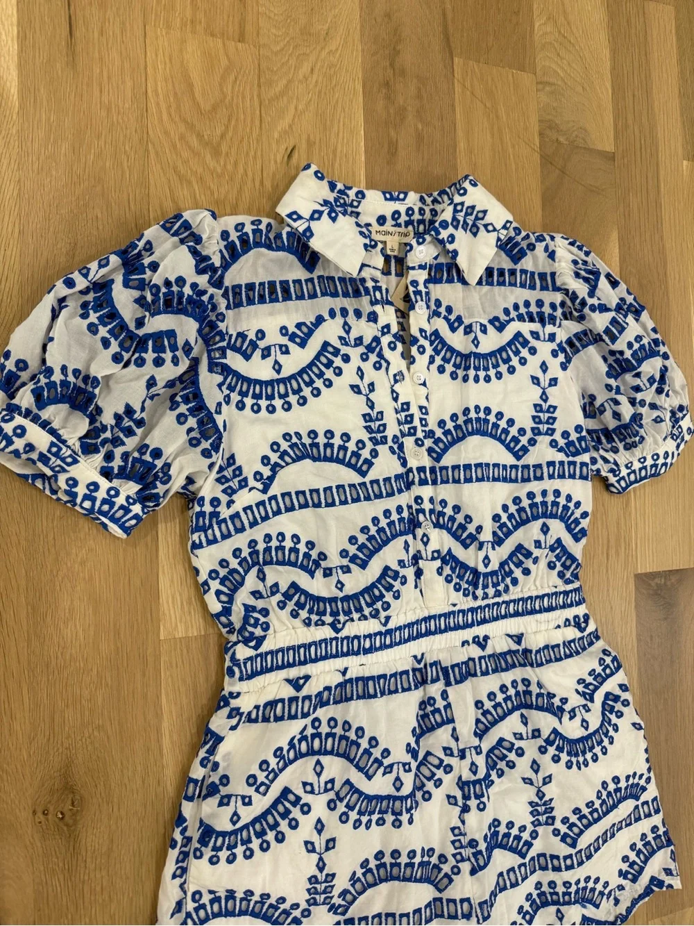 NWT Boutique Blue and White Embroidery Short Sleeve Romper - Picture 2 of 5